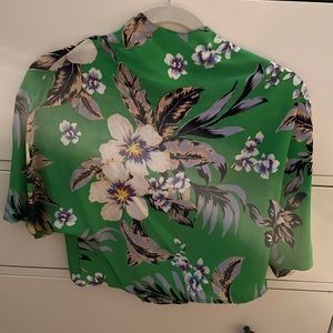 Diane von furstenberg green floral print crop cropped shirt top blouse